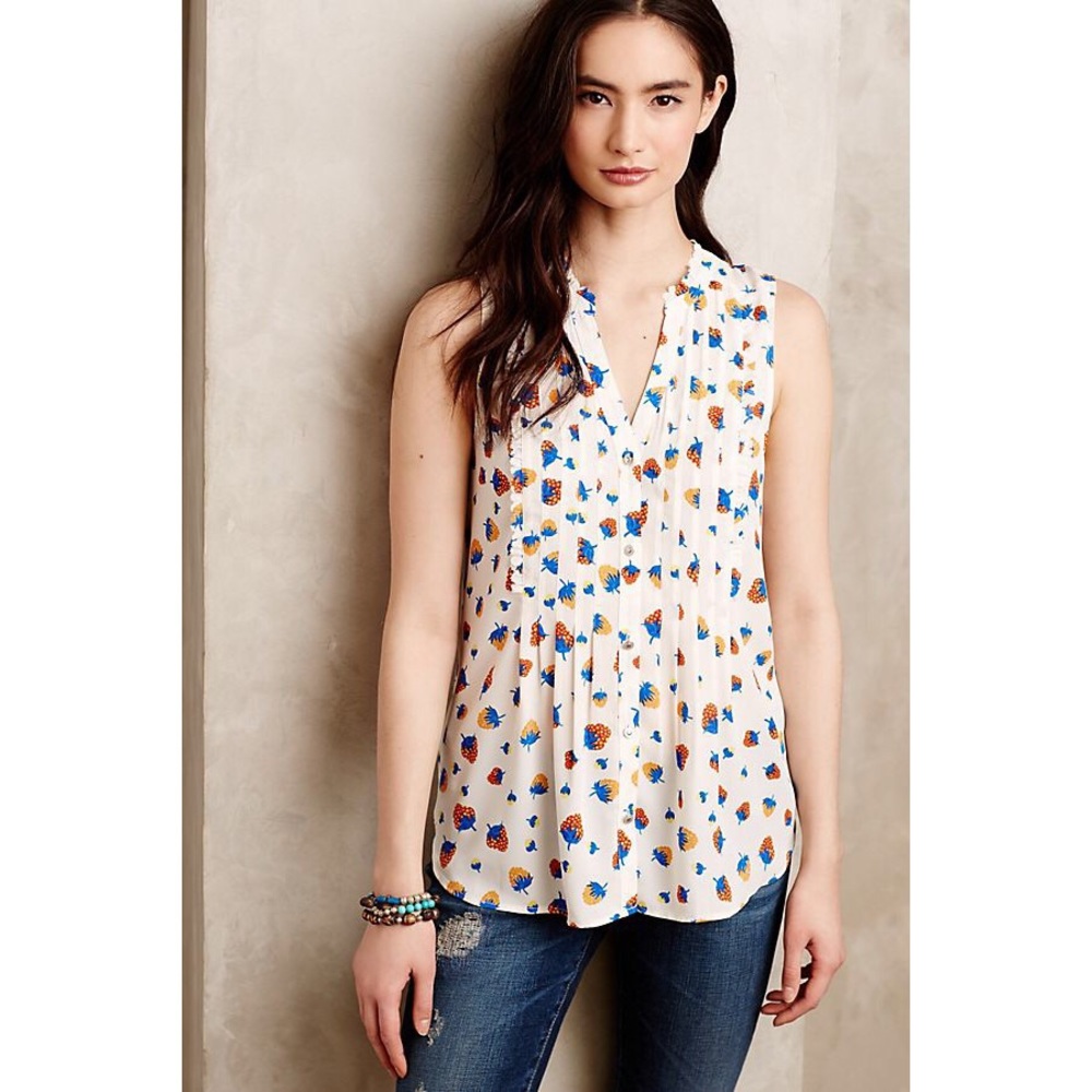 ANTHROPOLOGIE | Maeve Ruffle Strawberry Top